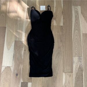 Re Ona Black Cotton Fitted Midi Dress
